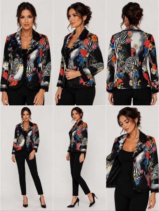 Alberto Makali Jackets & Blazers - Alberto Makali Zebra Floral Lace Trim Jacket Blazer Women’s Size 2  Art to Wear